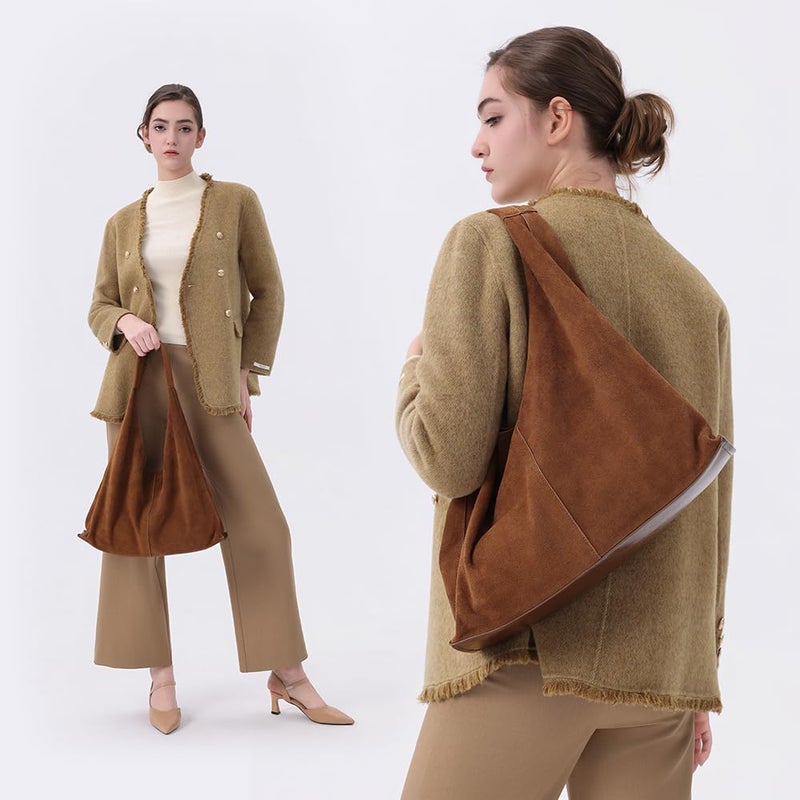 VAKAER Genuine Suede bag for Women: Suede Leather Shoulder Bag - Fashion Large Hobo Purse Tote Handbag for Travel (Brown) - Image 2