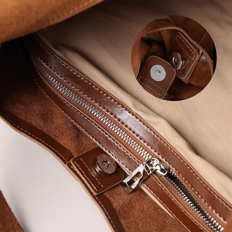 VAKAER Genuine Suede bag for Women: Suede Leather Shoulder Bag - Fashion Large Hobo Purse Tote Handbag for Travel (Brown) - Image 5