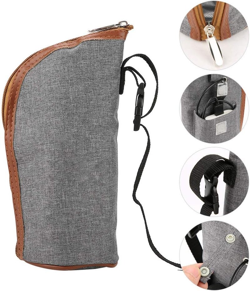 كلاراكو حقيبة كلاركو لتدفئة زجاجات الرضاعة، سخان حليب محمول بمنفذ USB، سخان زجاجات سفر، حقيبة تخزين زجاجات الرضاعة للرضع - رمادي - Image 2