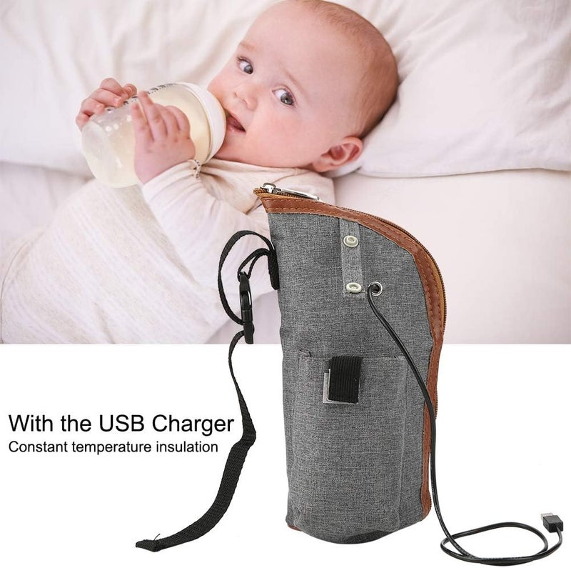 كلاراكو حقيبة كلاركو لتدفئة زجاجات الرضاعة، سخان حليب محمول بمنفذ USB، سخان زجاجات سفر، حقيبة تخزين زجاجات الرضاعة للرضع - رمادي - Image 5