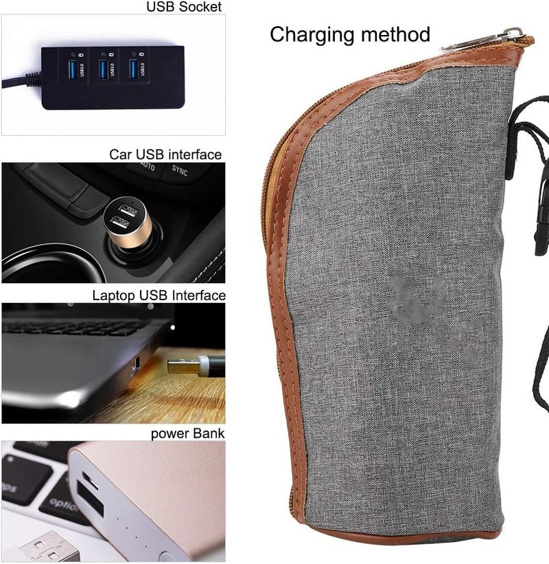 كلاراكو حقيبة كلاركو لتدفئة زجاجات الرضاعة، سخان حليب محمول بمنفذ USB، سخان زجاجات سفر، حقيبة تخزين زجاجات الرضاعة للرضع - رمادي - Image 4