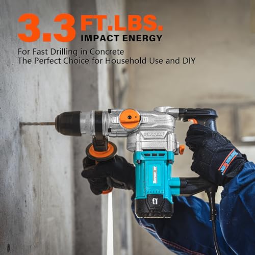 Berserker 1-1/8" SDS-Plus Rotary Hammer Drill with Safety Clutch,9 Amp 3 Functions Corded Rotomartillo for Concrete - Including 3 Drill Bits,Flat Chisel, Point Chisel,Carrying Case - Image 4