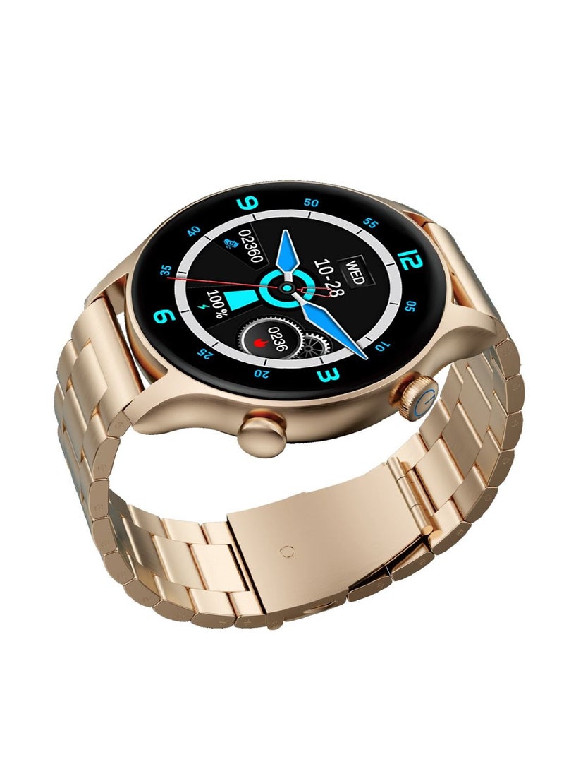 G-Tab - G-tab GT6 Deluxe Gold/Remote Camera/1.32 Inches IPS/Full Touch/300mAh Battery/Water Proof/Smart calling/Body Temperature Monitoring/Step Count/Calorie Monitoring (GOLD METAL STRAP AND 2 EXTRA STRAPS) - Image 1