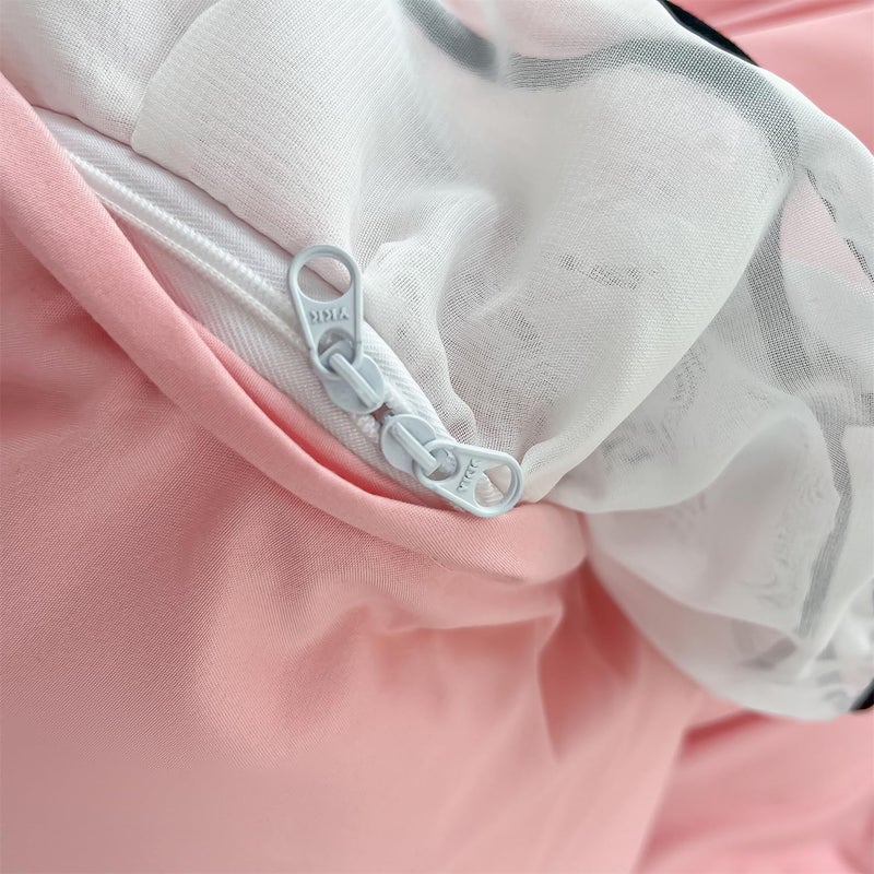 IHOUSTRIY Pink Duvet Cover Full Size, Ruffle Beddding Set with Bowtie, 3 Pieces Comforter Cover Set with Zipper Closure, Girl Bedding with Pillowcase - Light Pink, Full, Comforter Not Included - Image 4