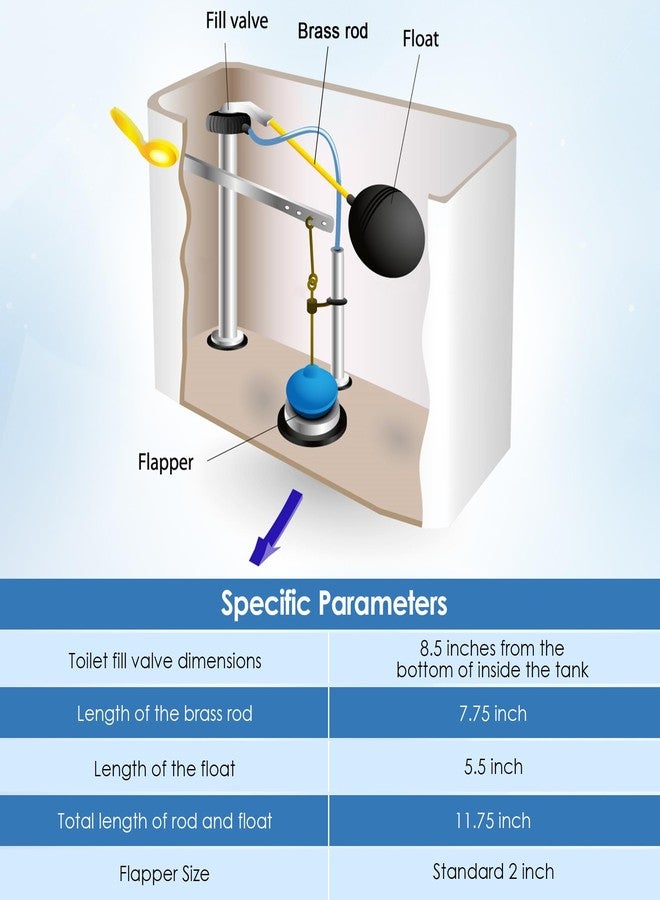 Dreyoo طقم إصلاح خزان المرحاض العالمي من Dreyoo متوافق مع Danco 80816، قطع غيار إصلاح المرحاض، صمام التعبئة، سدادة، قضيب، بديل الطفو، طقم إصلاح المرحاض لخزانات 8.5 بوصة، استبدال سدادة خزان المرحاض - Image 3