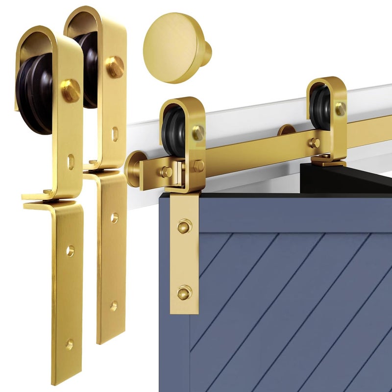 Rio Salto Gold Bifold Sliding Barn Door Hardware Kit Heavy Duty Metal Track System with Matching Knobs Gold BiFold Barn Door Bifold Closet Doors BiFolding 40 Track for 2 Doors 2 Rollers No Door - Image 2