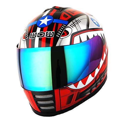 WOW Motorcycle Full Face Helmet Street Bike BMX MX Youth Kids Shark Red - Image 2