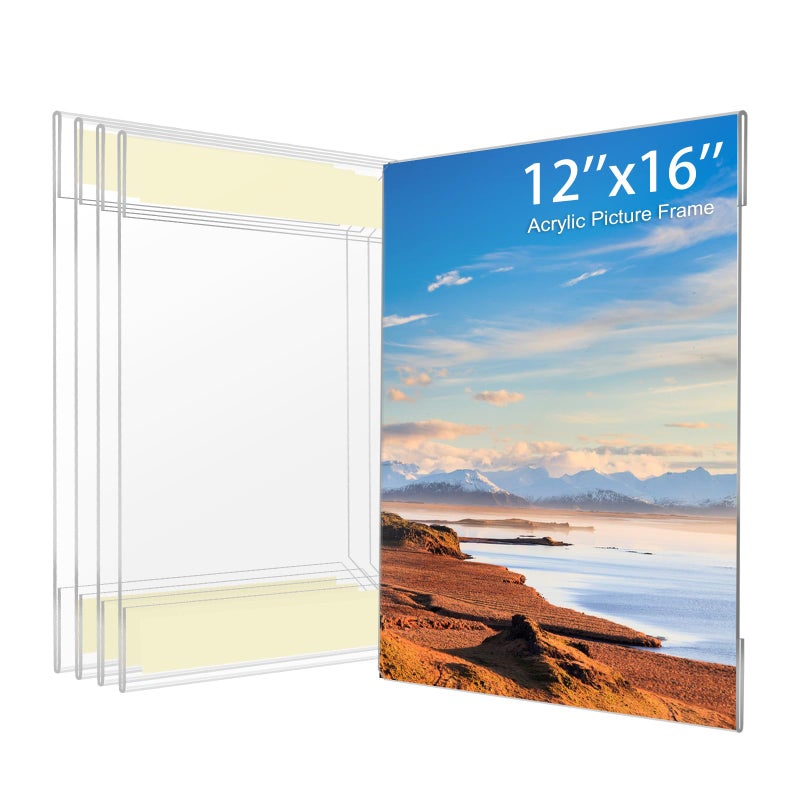 Wbtran 12x16 Acrylic Picture Frame, Clear Frameless Photo Frame for Wall Mount, No Drilling Picture Frames with Tape, Pack of 5 Floating Hanging Picture Frames for Home, School, Office - Image 1