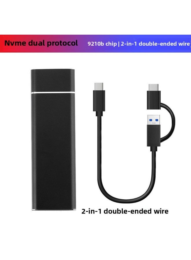 M.2 NVME Dual Protocol NGFF Type-c3.1 Mobile Hard Disk Box SSD Aluminum Alloy Solid State Hard Disk Box-Color:Dual Protocol 9210B 10GB (2 In 1 Wire) Black
