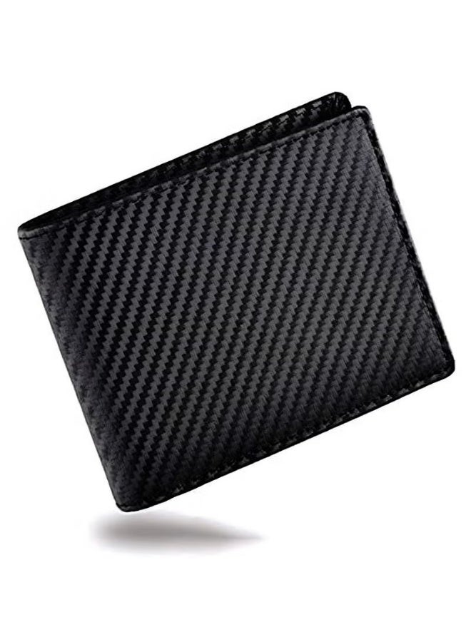 CarrKen Mens Wallet Multi-functional Casual Tersely Leather Trifold Carbon Fiber Rfid Blocking Card Holder Bifold Stylish Wallets with Id Window Gifts for Men Business Black "PREMIUM QUALITY:The made from han - Image 1