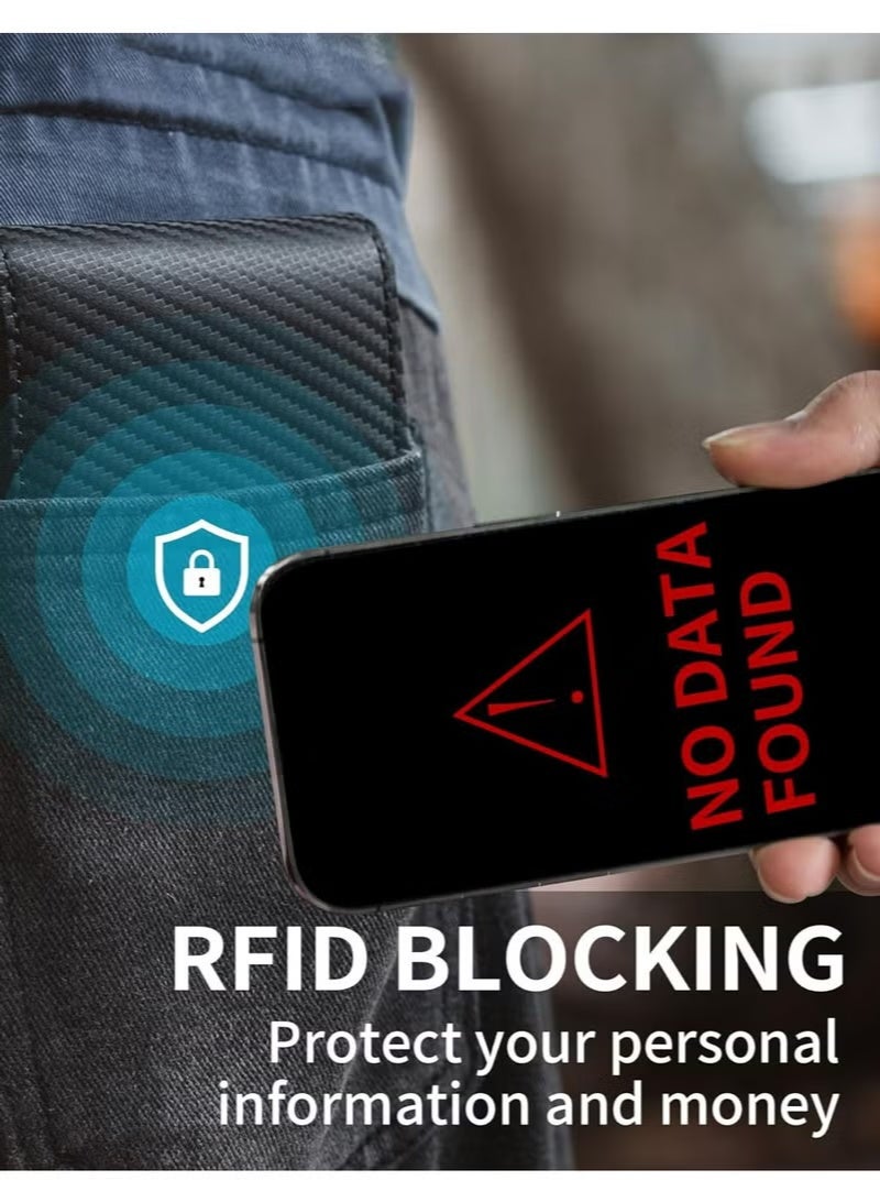 CarrKen Mens Wallet Multi-functional Casual Tersely Leather Trifold Carbon Fiber Rfid Blocking Card Holder Bifold Stylish Wallets with Id Window Gifts for Men Business Black "PREMIUM QUALITY:The made from han - Image 2