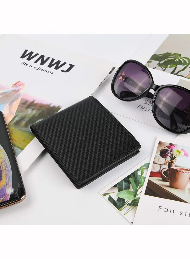 CarrKen Mens Wallet Multi-functional Casual Tersely Leather Trifold Carbon Fiber Rfid Blocking Card Holder Bifold Stylish Wallets with Id Window Gifts for Men Business Black "PREMIUM QUALITY:The made from han - Image 3