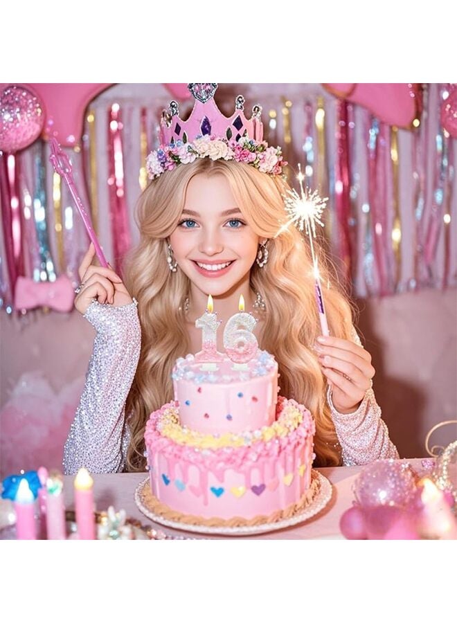 Pink Birthday Number 1 Candle for Cake, Pink Crown Cake Topper Princess Birthday Party Decorations Cupcake Topper Party Favors Decor Supplies - Image 2