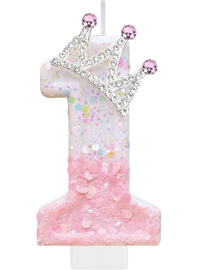 Pink Birthday Number 1 Candle for Cake, Pink Crown Cake Topper Princess Birthday Party Decorations Cupcake Topper Party Favors Decor Supplies - Image 1