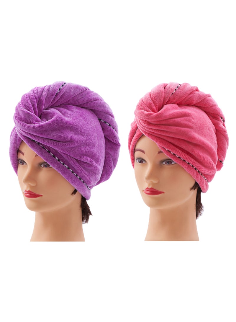 2-Piece Microfiber Long Hair Absorbent Wrap Towel Set for Women Girl Wet Long Thick Hair Rose Red/Purple  - Image 1