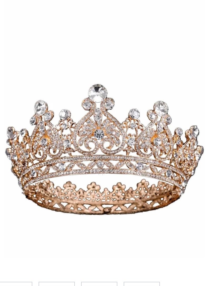 Gold Tiara Crown Crystal Crowns for Women girls Rhinestones Headband with Comb Luxury Full Round Hair Accessories Jewelry Wedding Prom Bridal Party Costume - Image 1