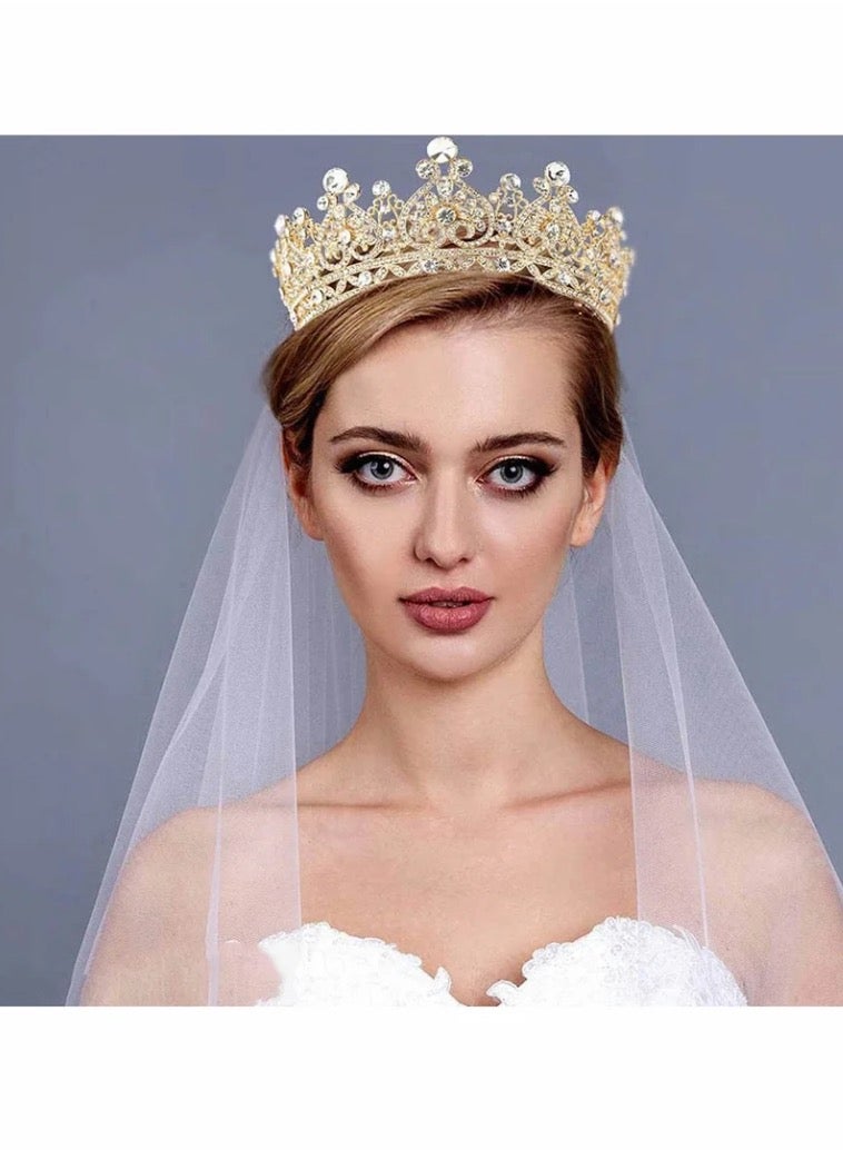 Gold Tiara Crown Crystal Crowns for Women girls Rhinestones Headband with Comb Luxury Full Round Hair Accessories Jewelry Wedding Prom Bridal Party Costume - Image 2