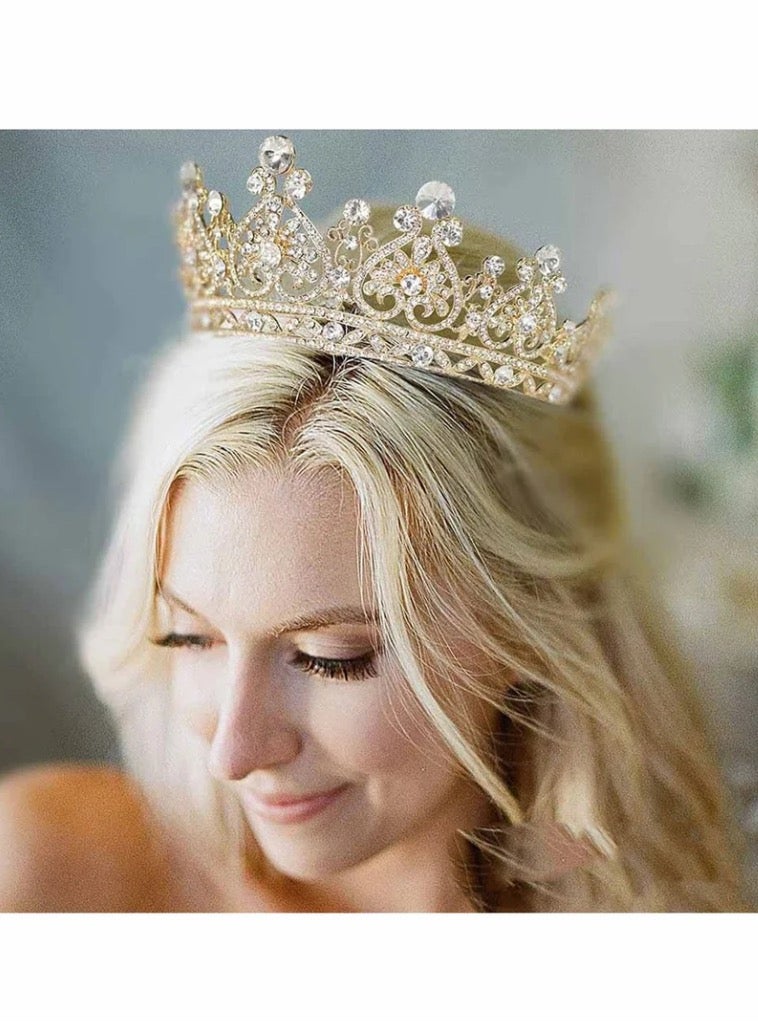 Gold Tiara Crown Crystal Crowns for Women girls Rhinestones Headband with Comb Luxury Full Round Hair Accessories Jewelry Wedding Prom Bridal Party Costume - Image 3