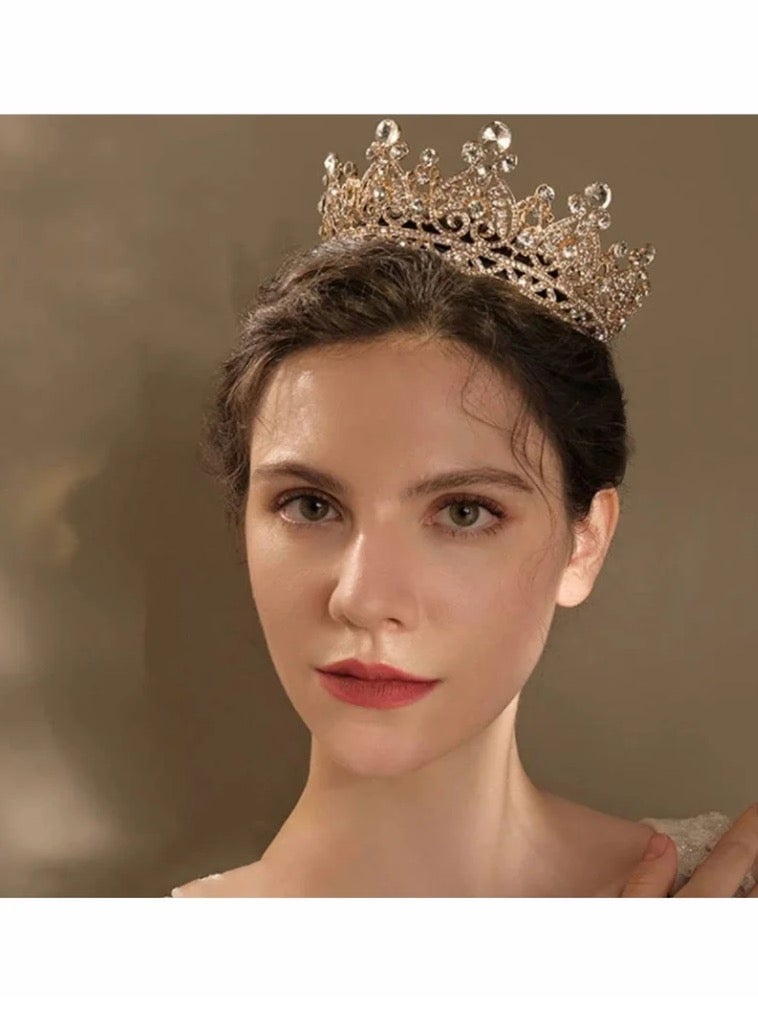 Gold Tiara Crown Crystal Crowns for Women girls Rhinestones Headband with Comb Luxury Full Round Hair Accessories Jewelry Wedding Prom Bridal Party Costume - Image 4