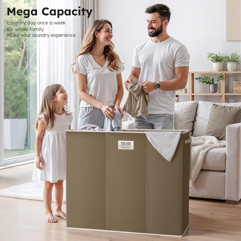 SOLEDI 180L 3-Section Laundry Hamper with Lid, Extra Large Dirty Clothes Basket with Sturdy Handles for Laundry Room & Bedroom - Durable Organizer for Sorting Laundry - Image 3