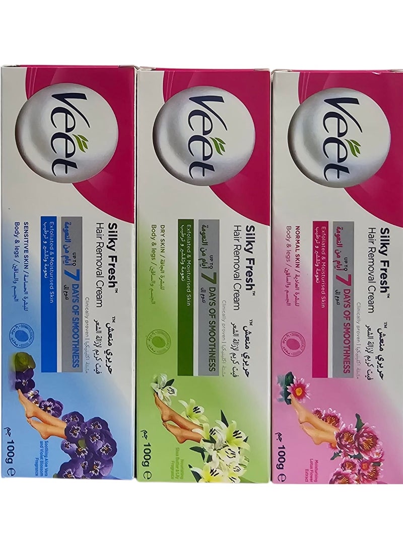Veet Cream for Hair Removal. For sensitive, normal, and dry skin. 100g. 3 pieces