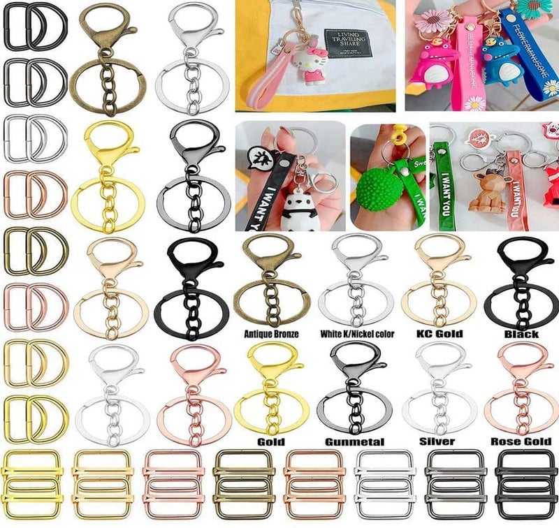 DIY Crafts DIY Crafts 10 Pcs Slide Buckles Golden Slide Buckle Only Metal Larger Lobster Clasp Extension Chain Hook D Ring Slide Buckle for Keychain Key Ring Clip Connector Bag Art Jewelry Making Finding  - Image 2
