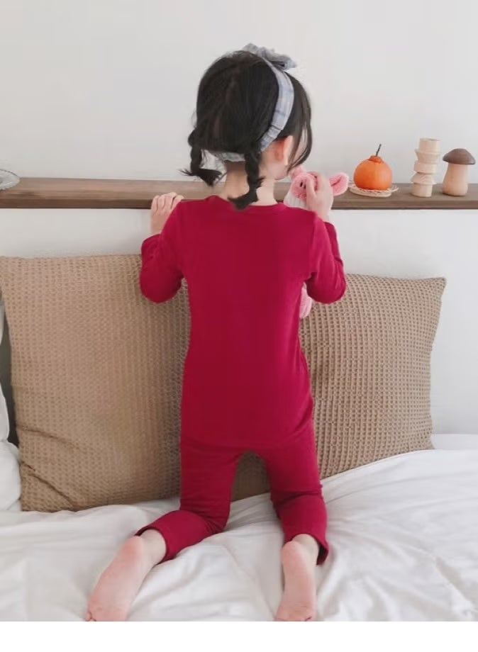 مجموعة ملابس داخلية حرارية للأطفال بلون واحد، قمصان وسروال ناعم، مجموعة ملابس نوم ناعمة للأطفال - Image 3