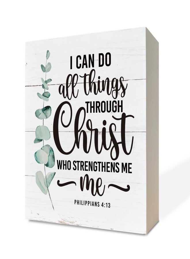 Razpah Christian Sign - Scripture Decor, Wooden Box Sign, Religious Home & Office Decor - 'I Can Do All Things' Philippians 4:13 - Image 1