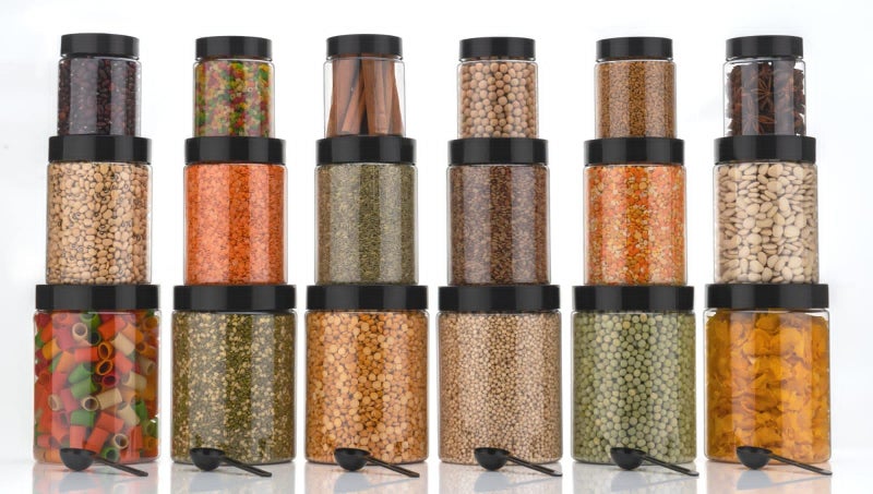 HAPPI Multipurpose Unbreakable Plastic Transparent Airtight Container Set Masala Box For Kitchen Storage Box Dabba For Spice, Pack of 18 (6 Pcs of Each 250ml, 650ml, 1200ml with 18 Spoons) - Image 1