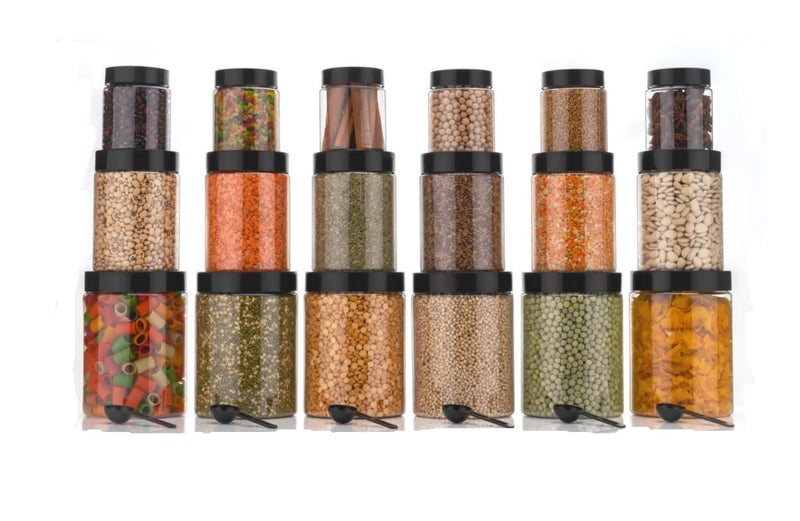 HAPPI Multipurpose Unbreakable Plastic Transparent Airtight Container Set Masala Box For Kitchen Storage Box Dabba For Spice, Pack of 18 (6 Pcs of Each 250ml, 650ml, 1200ml with 18 Spoons) - Image 4