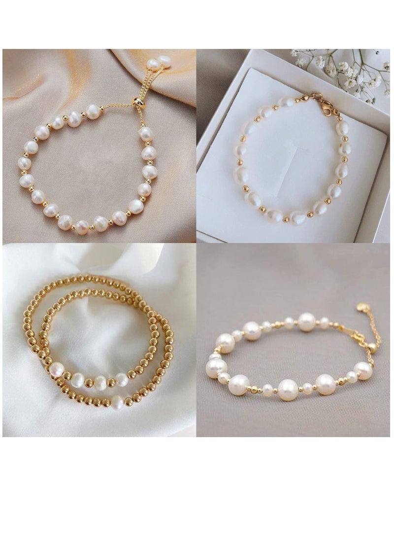 Excefore Bracelet Making Kits Gold Pearl Beads for Jewelry Making Kit Supplies Bracelet Making Kit for Adults Girls Beads for Crafts Kits Pearl Bracelet Necklace Friendship Small Bracelet Beads - Image 5