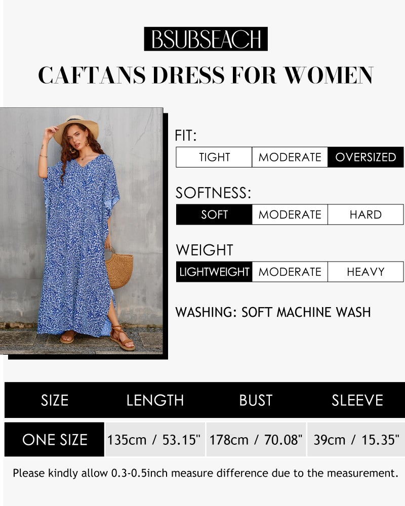 Bsubseach Beach Kaftan Dresses Cheetah Long Rayon Caftan Swim Cover Up Muumuu Animal Dress Oversized Coverups Swimwear Blue Leopard - Image 2