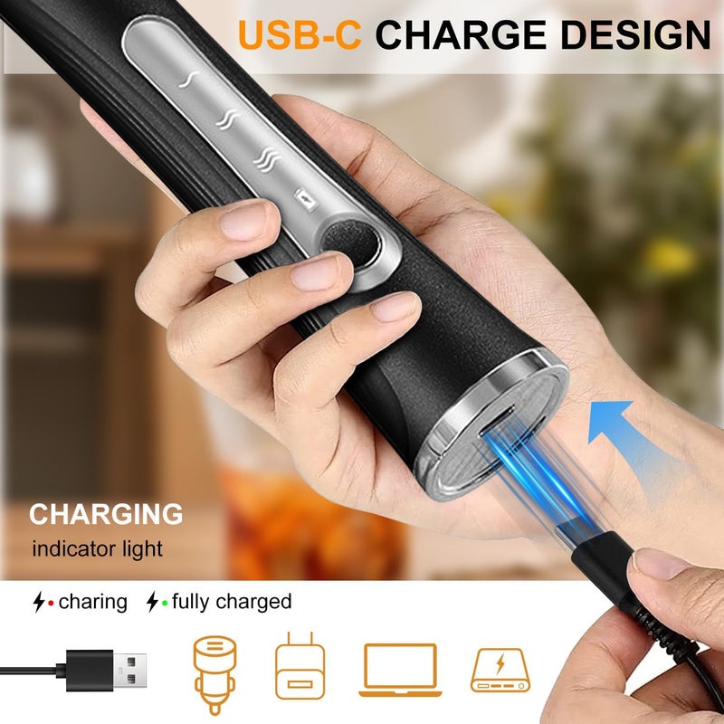 ANYOUI Upgraded Rechargeable Electric Foam Maker, Milk Frother Handheld, Drink Mixer with 3 Stainless whisks 3 Speed Adjustable foam maker Blender for Latte, Hot Chocolate, Egg (Black) - Image 5