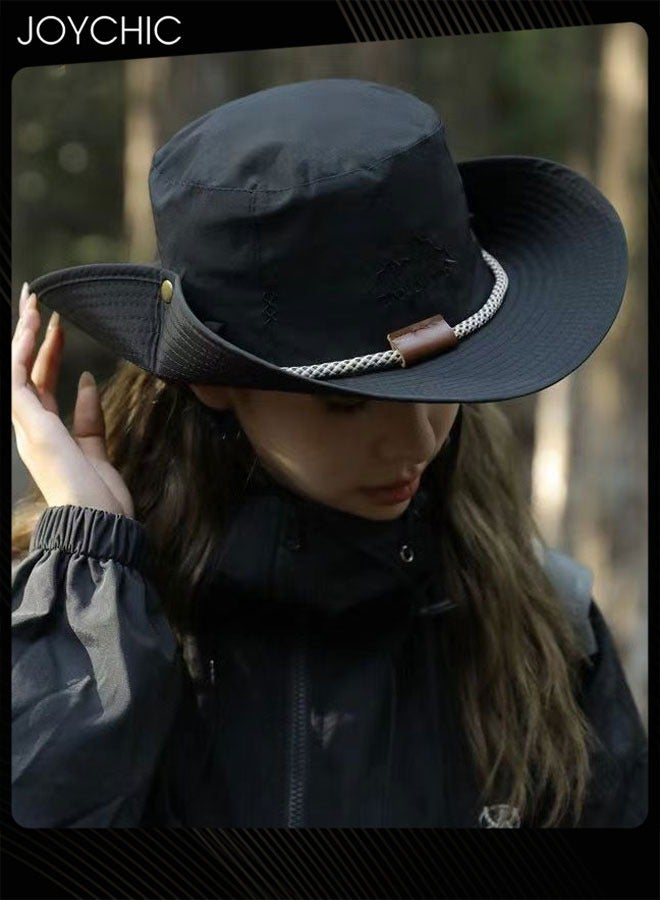 Joychic قبعة صيد واسعة الحواف لحماية الشمس للنساء لفصل الربيع والصيف للمغامرات في الهواء الطلق، سريعة الجفاف وقابلة للتنفس، قبعة دلو، قبعة رعاة البقر، سوداء - Image 1