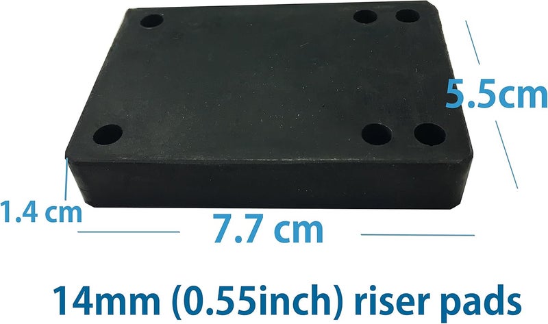 VJ Longboard Skateboard Riser Pads, Rubber, Set of 2, Size 3mm (1/8") 6mm (1/4") 12mm (1/2") 14mm Angle Wedge Riser Pads, Black - Image 3