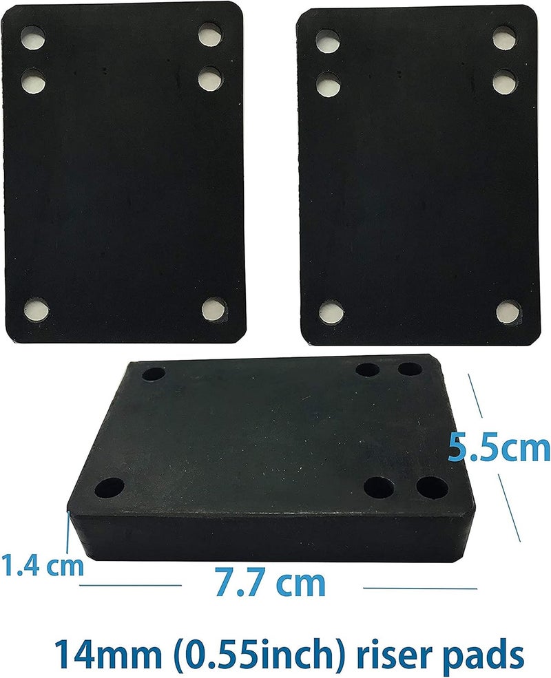 VJ Longboard Skateboard Riser Pads, Rubber, Set of 2, Size 3mm (1/8") 6mm (1/4") 12mm (1/2") 14mm Angle Wedge Riser Pads, Black - Image 2