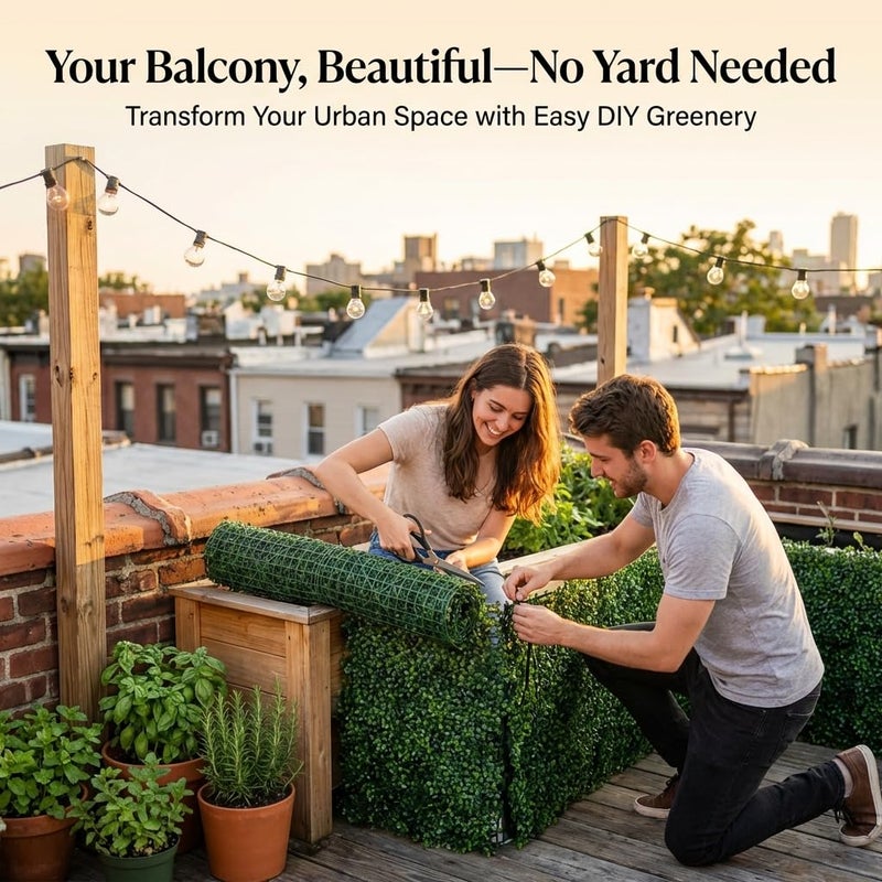 Moeput Artificial Boxwood Roll,120x40 in (34 sqft) UV-Anti Faux Ivy Boxwood Hedge Leaf Grass Wall for Patio Balcony Privacy, Garden, Backyard Greenery Wall Backdrop and Fence Decor - Image 4