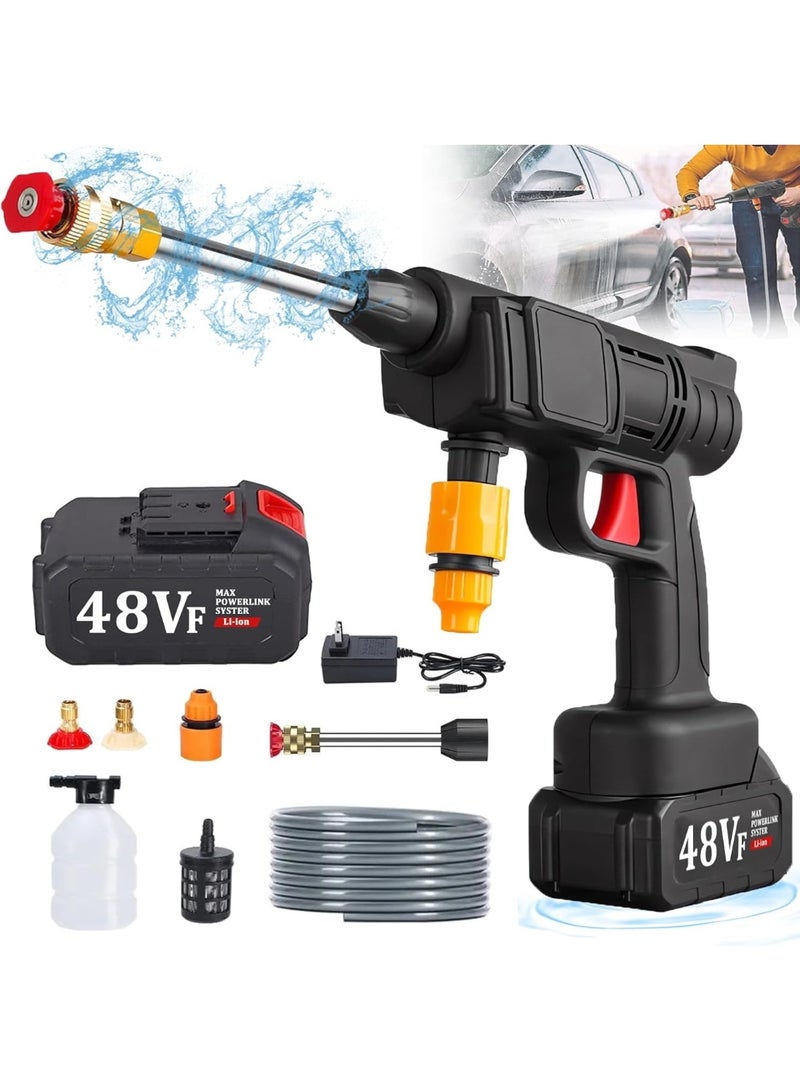 HASHONE 48V Cordless High Pressure Washer Gun, Portable Rechargeable Power Washer, 3 Nozzles, 5m Hose, Electric Handheld Cleaner for Car, Bike and Garden - Image 1