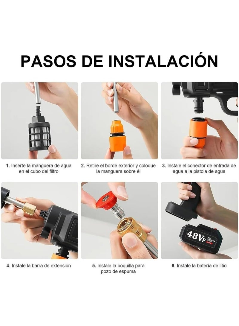 HASHONE 48V Cordless High Pressure Washer Gun, Portable Rechargeable Power Washer, 3 Nozzles, 5m Hose, Electric Handheld Cleaner for Car, Bike and Garden - Image 3