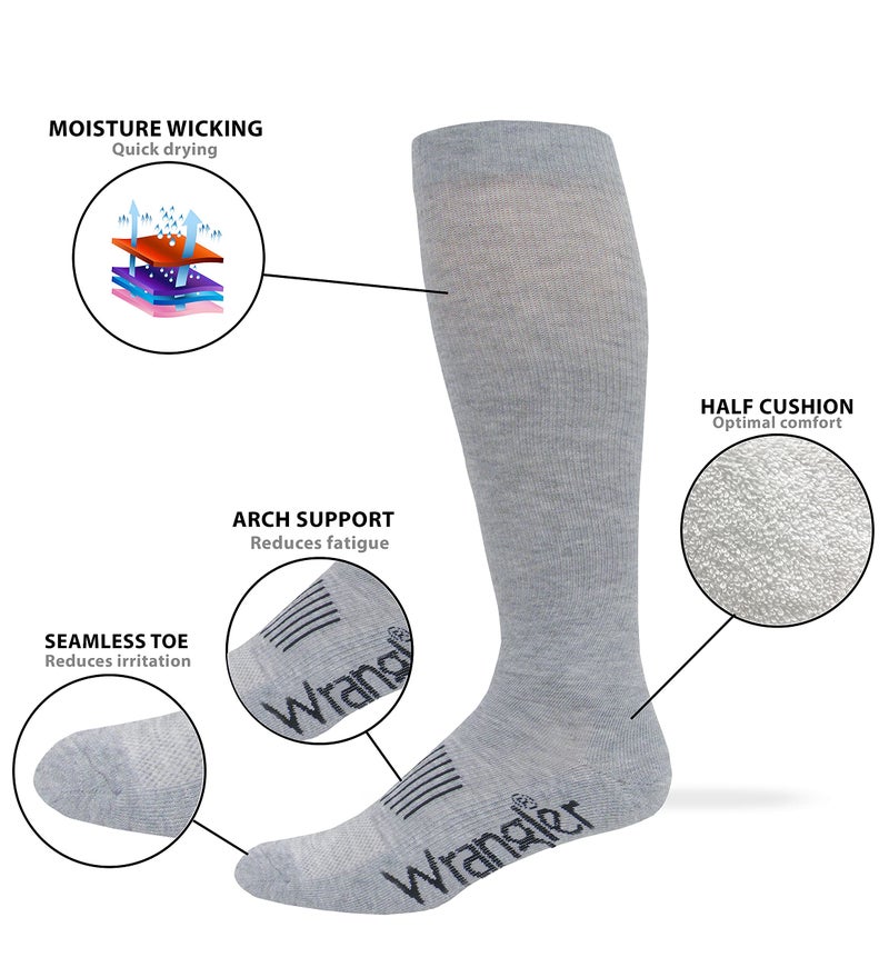 Wrangler Men's Western Boot Socks, Grey, Sock Size: X-Large/Shoe Size: 12-16 (Three Pairs) - Image 2