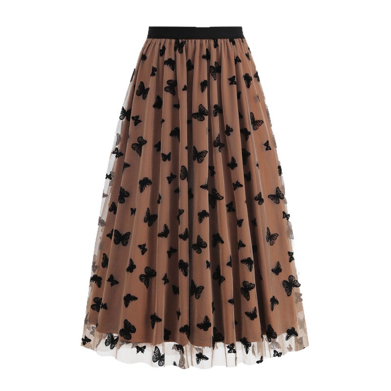 Women's A-line Long Maxi Skirt with Butterfly Embroidery - Image 5