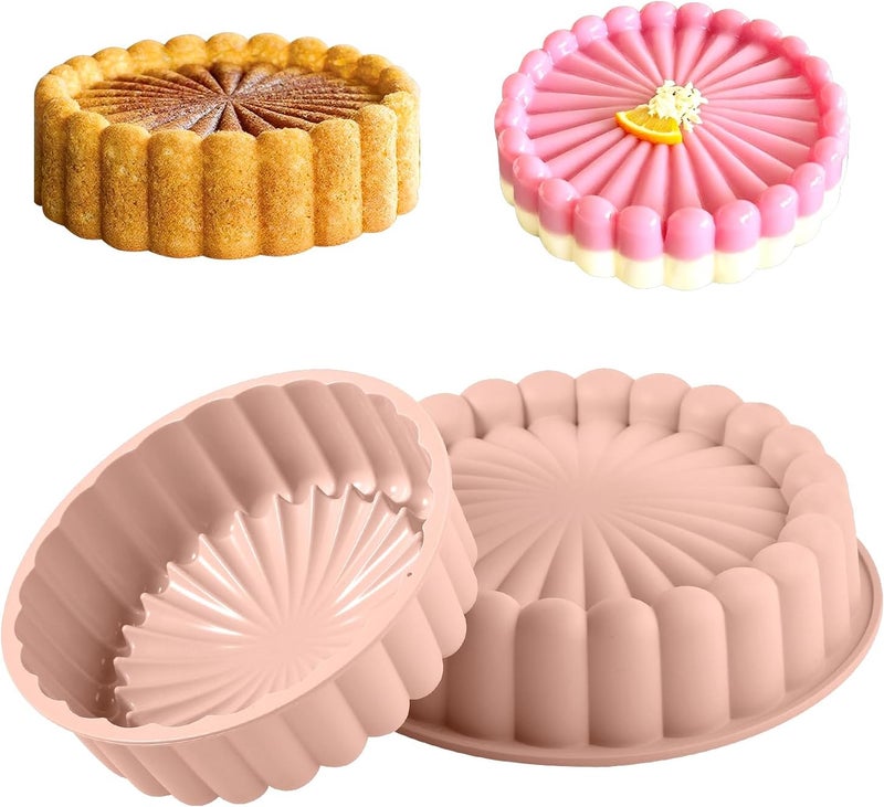 FunSiltasy 10 Inch Silicone Bundt Cake With 8 Inch Pan Set (2 Pack) - Nonstick Baking Mold for Pound Cake, Jello, Bread & Brownies, Dishwasher Safe, Pink - Image 1