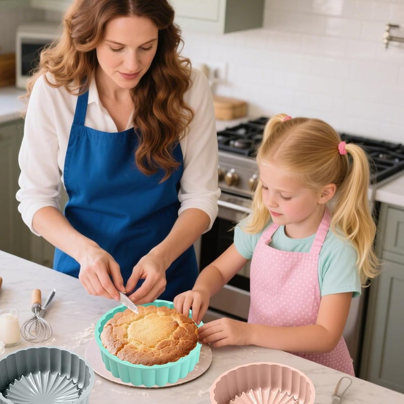 FunSiltasy 10 Inch Silicone Bundt Cake With 8 Inch Pan Set (2 Pack) - Nonstick Baking Mold for Pound Cake, Jello, Bread & Brownies, Dishwasher Safe, Pink - Image 3
