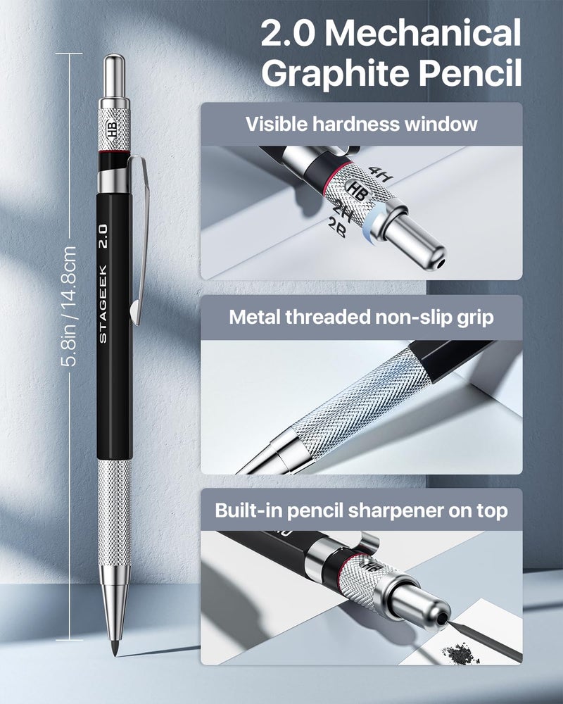 STAGEEK Mechanical Pencil Set with Case 34 Count, Drawing Pencils 0.5, 0.7, 0.9MM & 3PCS 2MM Sketching Pencils with 384PCS Lead Refills (6B 4B 2B HB 2H 4H Color) for Artist Drafting Drawing Writing - Image 5