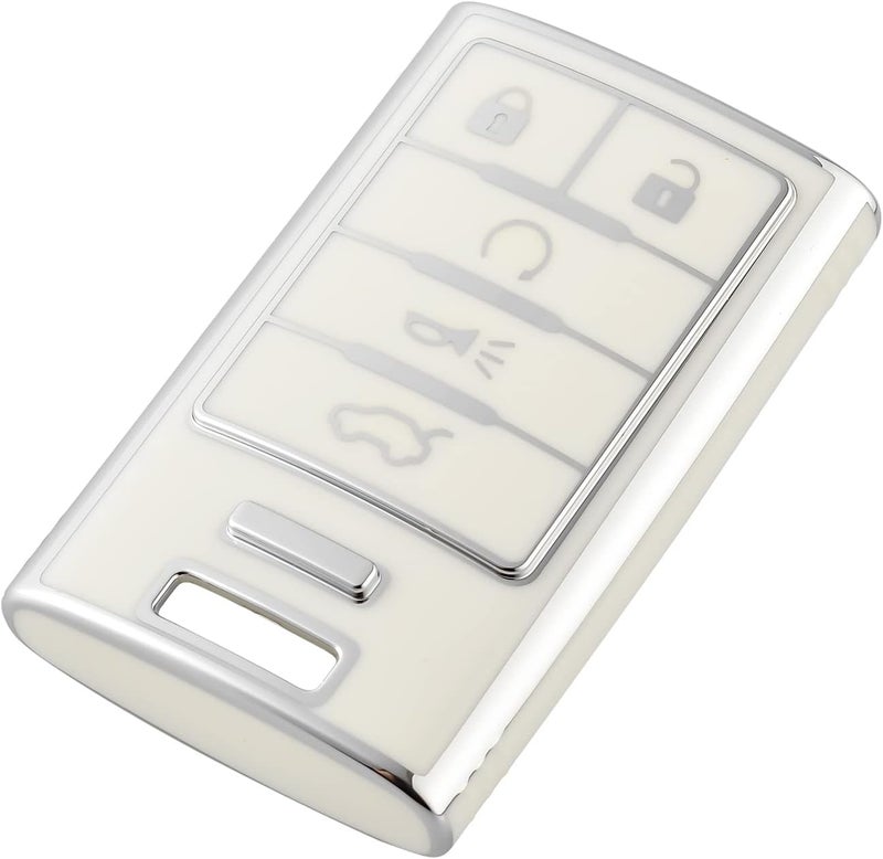 OFFCURVE Key Fob Cover for Cadillac, Soft TPU Car Key Case Protector for Cadillac SRX ATS ELR XTS 2010 2011 2012 2013 2014 2015 Keyless Entry Remote Control Start Car Key Accessories, White - Image 1