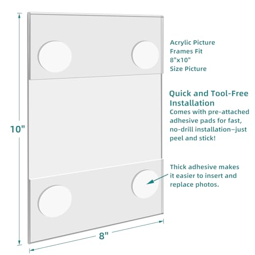 Bluesun 8x10 Picture Frame Stick Wall set of 2 pack Acrylic Photo Frames - Hanging Picture Frames Vertical, Clear Picture Frame Various Decorative Styles - Image 2