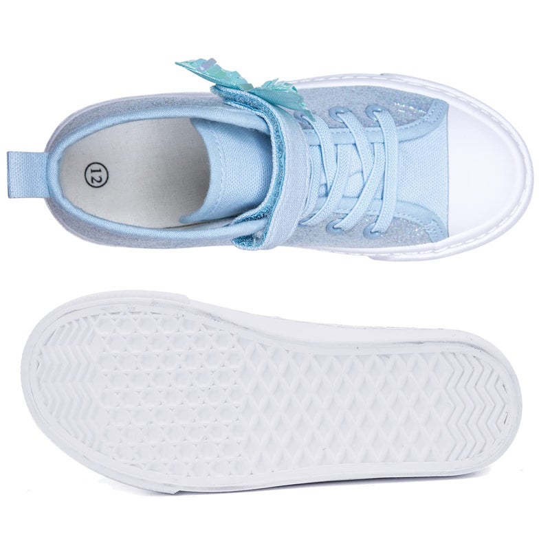 Toandon Kids Girls Sneakers Glitter Sparkle Shoes Toddler Child Slip On High Top Toddler Adjustable Hook Loop Straps Velcro Non-Slip Lightweight Sequins Blue Butterfly Size 11 - Image 5