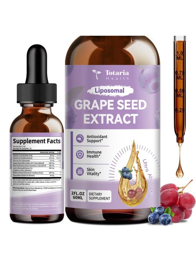 Totaria Grape Seed Extract Liquid Drops | High Potency 95% Polyphenols Antioxidant Supplement for Skin, Heart & Immune Support | Vegan, Gluten Free | Alcohol-Free & Non-GMO | 2FL - Image 1