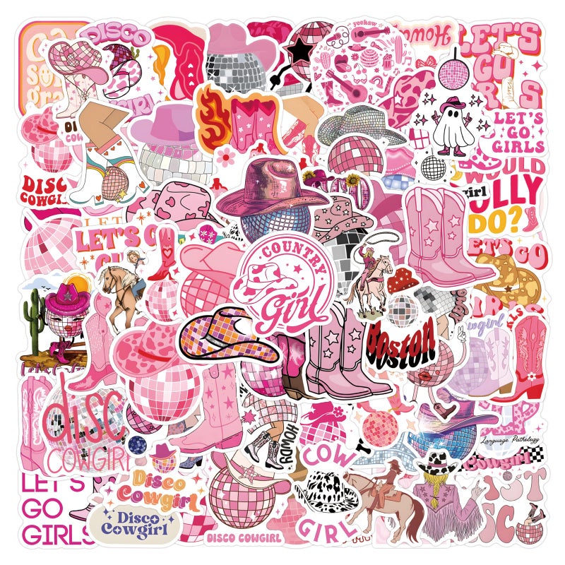 UBOFUGS 110 Pcs Disco Cowgirl StickersPink Disco Party DecorWestern Cowgirl Aesthetic Waterproof Stickers for Water Bottle Laptop Skateboard Pink Preppy Decor for Teen Girl Bedroom Decor - Image 2