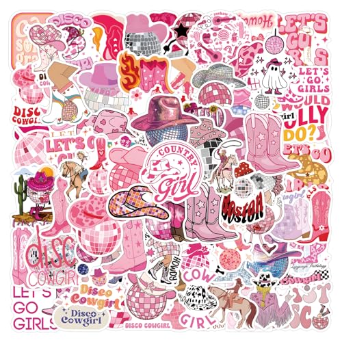 UBOFUGS 110 Pcs Disco Cowgirl StickersPink Disco Party DecorWestern Cowgirl Aesthetic Waterproof Stickers for Water Bottle Laptop Skateboard Pink Preppy Decor for Teen Girl Bedroom Decor - Image 1